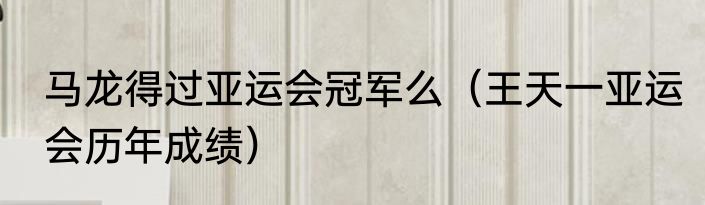 马龙得过亚运会冠军么（王天一亚运会历年成绩）