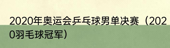 2020年奥运会乒乓球男单决赛（2020羽毛球冠军）