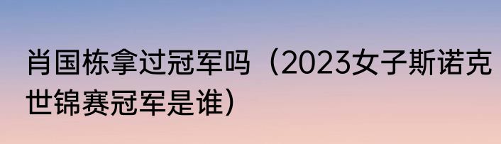 肖国栋拿过冠军吗（2023女子斯诺克世锦赛冠军是谁）
