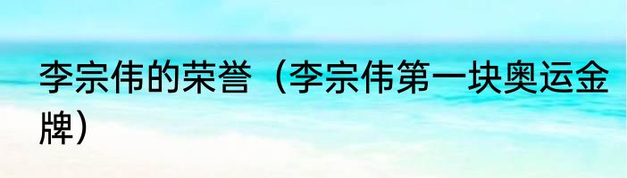 李宗伟的荣誉（李宗伟第一块奥运金牌）