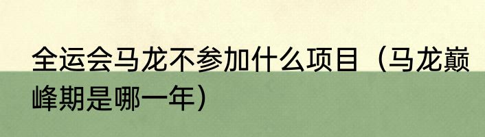 全运会马龙不参加什么项目（马龙巅峰期是哪一年）