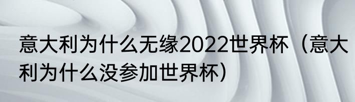 意大利为什么无缘2022世界杯（意大利为什么没参加世界杯）