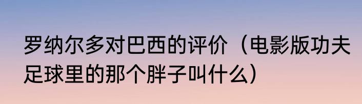 罗纳尔多对巴西的评价（电影版功夫足球里的那个胖子叫什么）