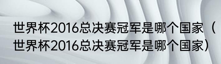 世界杯2016总决赛冠军是哪个国家（世界杯2016总决赛冠军是哪个国家）