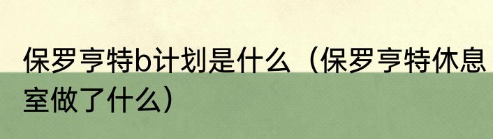 保罗亨特b计划是什么（保罗亨特休息室做了什么）