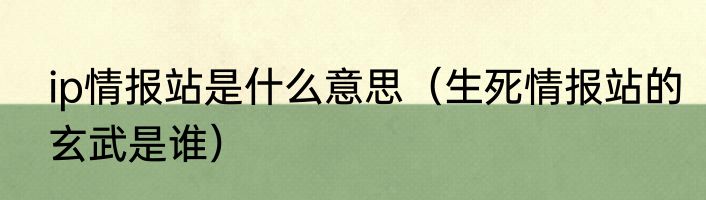 ip情报站是什么意思（生死情报站的玄武是谁）