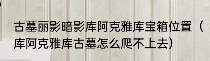 古墓丽影暗影库阿克雅库宝箱位置（库阿克雅库古墓怎么爬不上去）