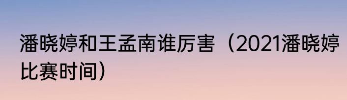 潘晓婷和王孟南谁厉害（2021潘晓婷比赛时间）