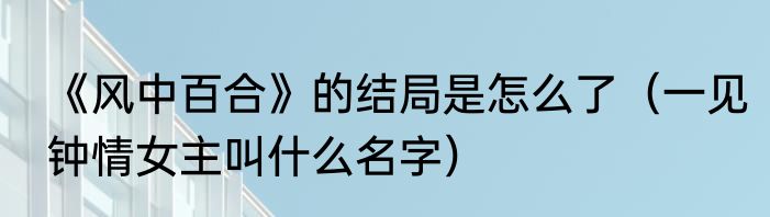 《风中百合》的结局是怎么了（一见钟情女主叫什么名字）