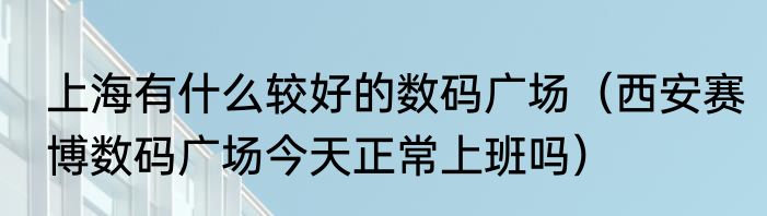 上海有什么较好的数码广场（西安赛博数码广场今天正常上班吗）
