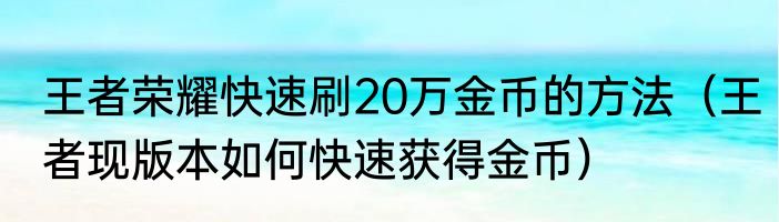 王者荣耀快速刷20万金币的方法（王者现版本如何快速获得金币）
