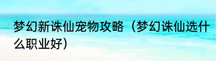 梦幻新诛仙宠物攻略（梦幻诛仙选什么职业好）