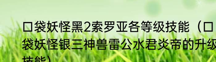 口袋妖怪黑2索罗亚各等级技能（口袋妖怪银三神兽雷公水君炎帝的升级技能）