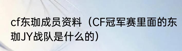 cf东珈成员资料（CF冠军赛里面的东珈JY战队是什么的）