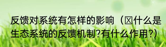 反馈对系统有怎样的影响（➢什么是生态系统的反馈机制?有什么作用?）