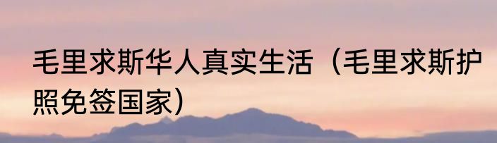 毛里求斯华人真实生活(毛里求斯护照免签国家)
