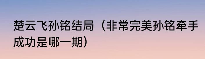 楚云飞孙铭结局（非常完美孙铭牵手成功是哪一期）