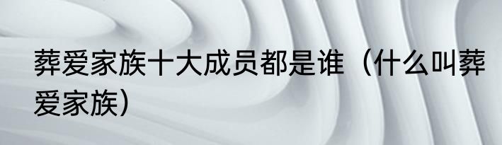 葬爱家族十大成员都是谁（什么叫葬爱家族）