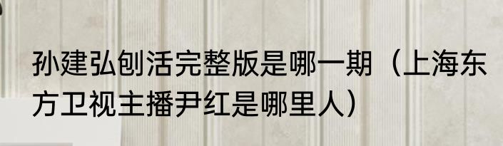 孙建弘刨活完整版是哪一期（上海东方卫视主播尹红是哪里人）