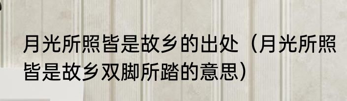 月光所照皆是故乡的出处（月光所照皆是故乡双脚所踏的意思）