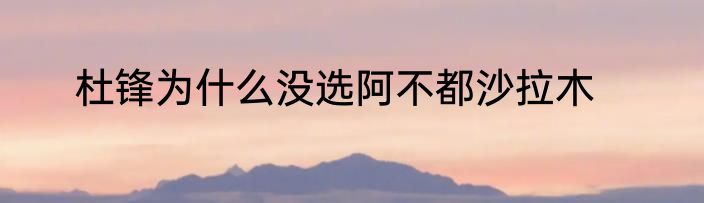 杜锋为什么没选阿不都沙拉木