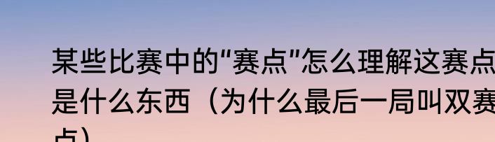 某些比赛中的“赛点”怎么理解这赛点是什么东西（为什么最后一局叫双赛点）