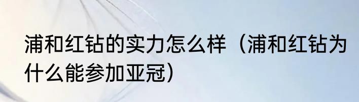 浦和红钻的实力怎么样（浦和红钻为什么能参加亚冠）
