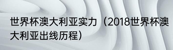 世界杯澳大利亚实力（2018世界杯澳大利亚出线历程）