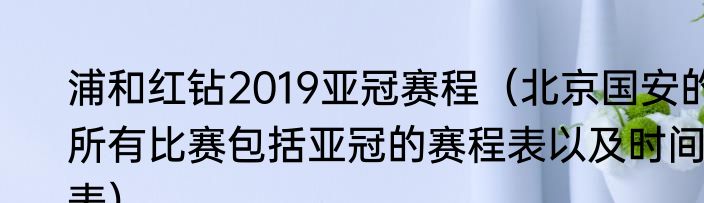 浦和红钻2019亚冠赛程（北京国安的所有比赛包括亚冠的赛程表以及时间表）