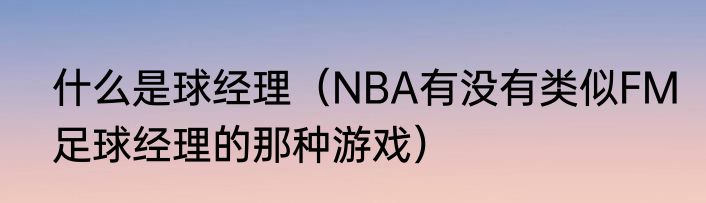 什么是球经理（NBA有没有类似FM足球经理的那种游戏）