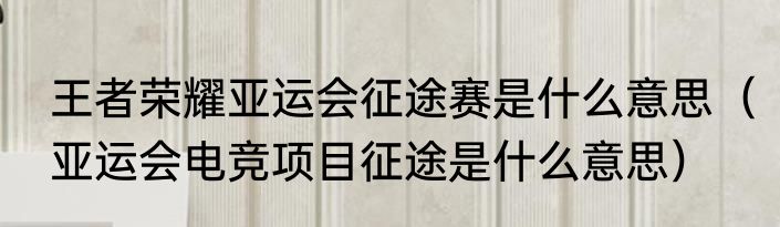 王者荣耀亚运会征途赛是什么意思（亚运会电竞项目征途是什么意思）