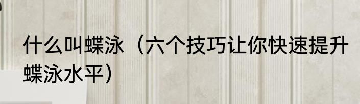 什么叫蝶泳（六个技巧让你快速提升蝶泳水平）