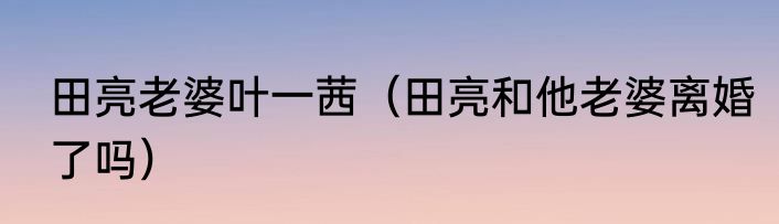 田亮老婆叶一茜（田亮和他老婆离婚了吗）