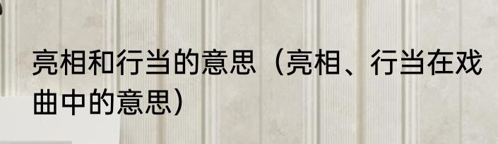 亮相和行当的意思（亮相、行当在戏曲中的意思）