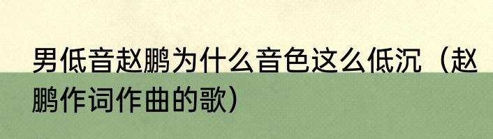 男低音赵鹏为什么音色这么低沉（赵鹏作词作曲的歌）