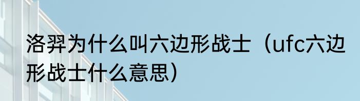 洛羿为什么叫六边形战士（ufc六边形战士什么意思）