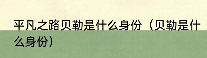 平凡之路贝勒是什么身份（贝勒是什么身份）