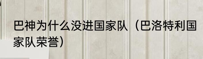 巴神为什么没进国家队（巴洛特利国家队荣誉）