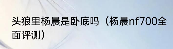 头狼里杨晨是卧底吗（杨晨nf700全面评测）