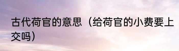 古代荷官的意思（给荷官的小费要上交吗）