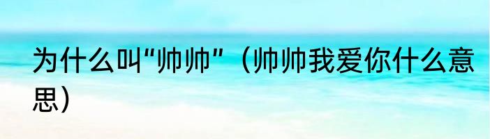 为什么叫“帅帅”（帅帅我爱你什么意思）