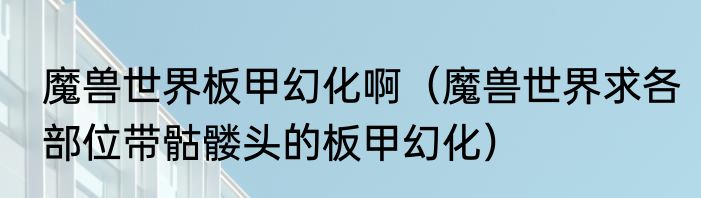 魔兽世界板甲幻化啊（魔兽世界求各部位带骷髅头的板甲幻化）