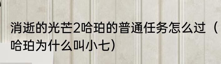 消逝的光芒2哈珀的普通任务怎么过（哈珀为什么叫小七）