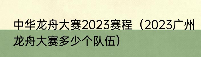 中华龙舟大赛2023赛程（2023广州龙舟大赛多少个队伍）