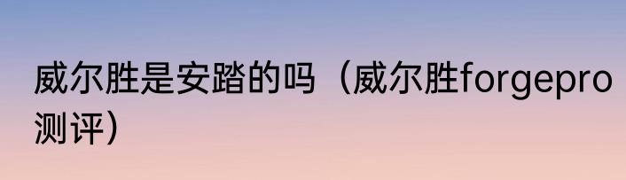 威尔胜是安踏的吗（威尔胜forgepro测评）