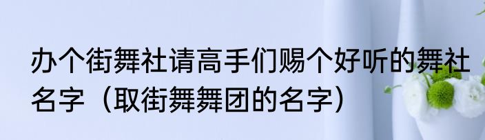 办个街舞社请高手们赐个好听的舞社名字（取街舞舞团的名字）