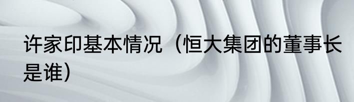 许家印基本情况（恒大集团的董事长是谁）