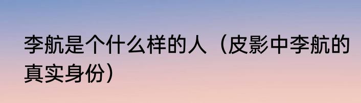 李航是个什么样的人（皮影中李航的真实身份）