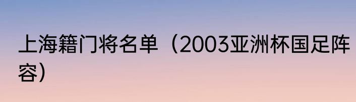 上海籍门将名单（2003亚洲杯国足阵容）