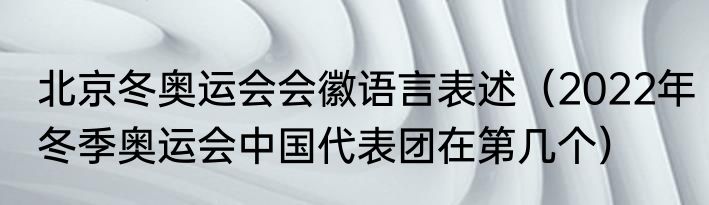 北京冬奥运会会徽语言表述（2022年冬季奥运会中国代表团在第几个）
